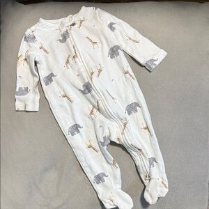 Carter's White Footie with Elephant and Giraffe Print